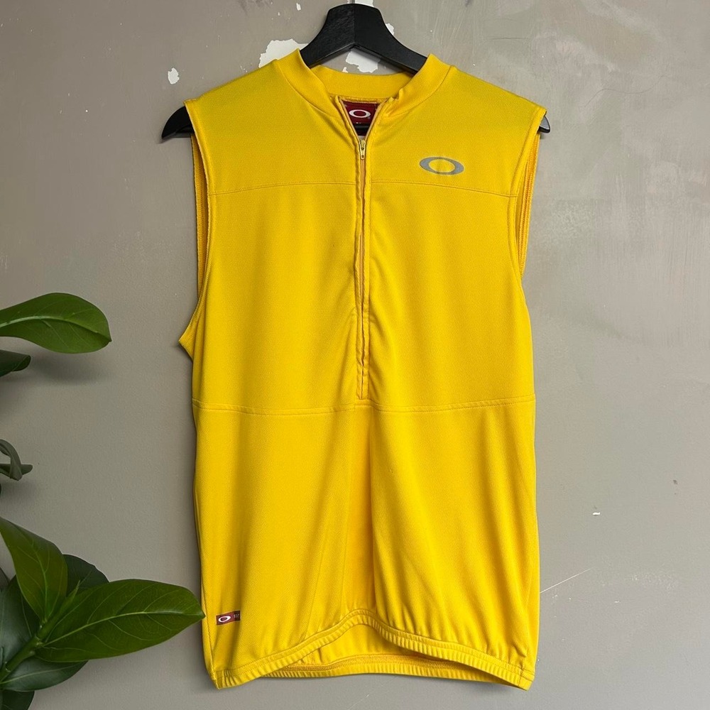 Oakley Y2K 2000s Quarter Zip Biking Jersey Yellow Sleeveless Mens Medium